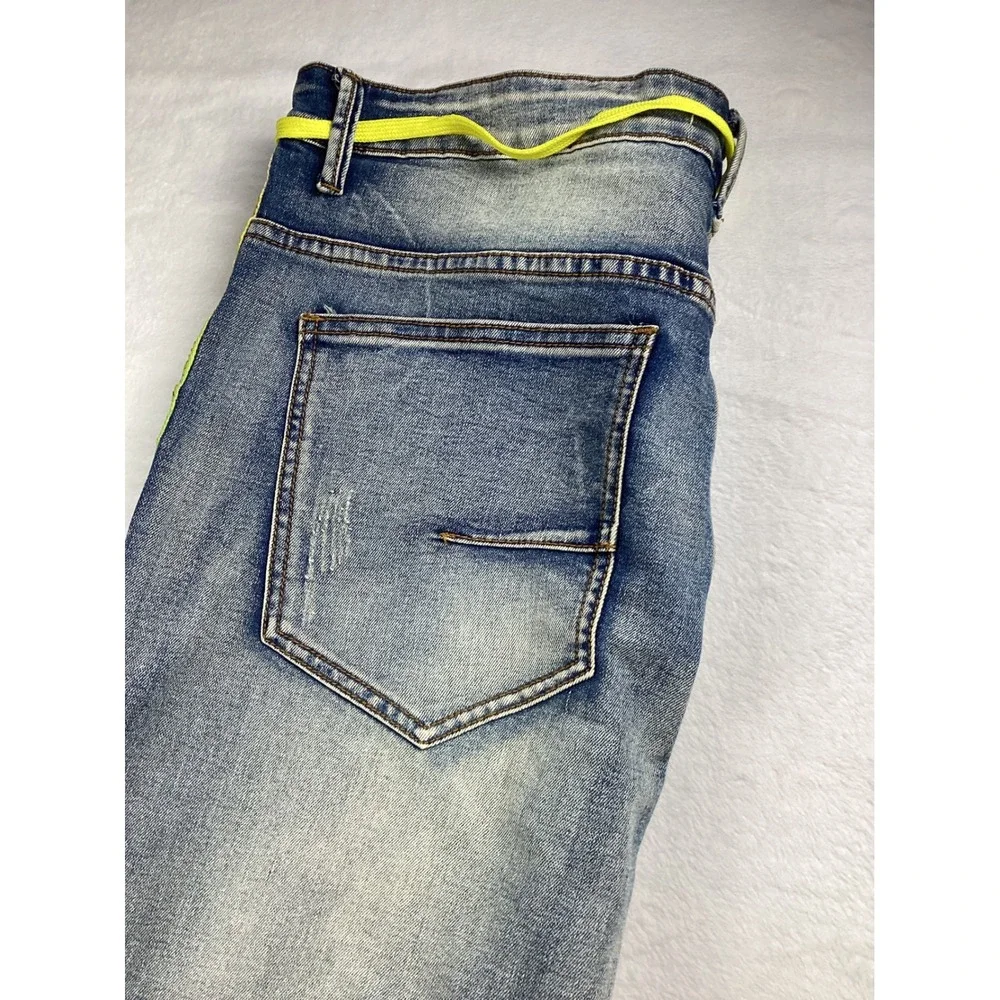 KDNK Distressed Jeans Men 36 Blue Ombre Side Stripe Slim Fit Streetwear 1141411